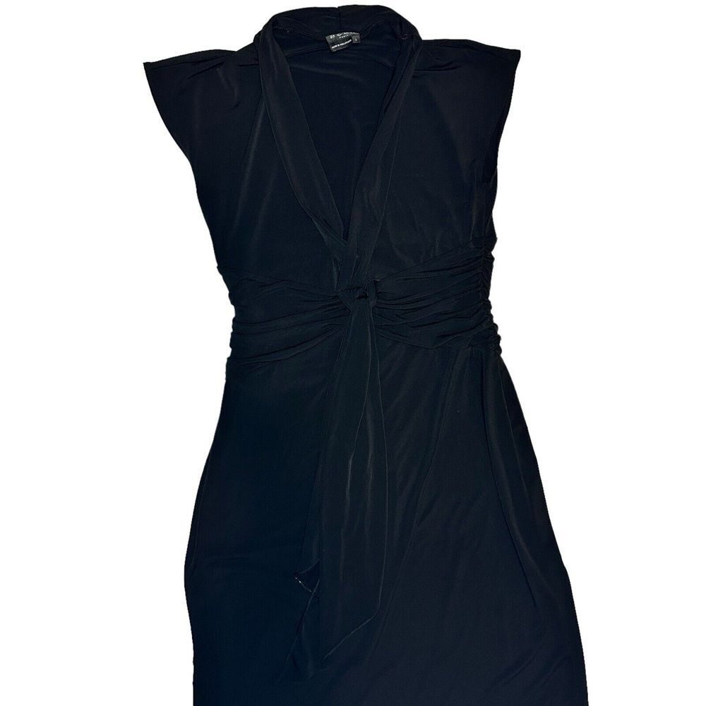 BCBG Paris Black Short Sleeve V Neck Tie Waist Womens Dress L